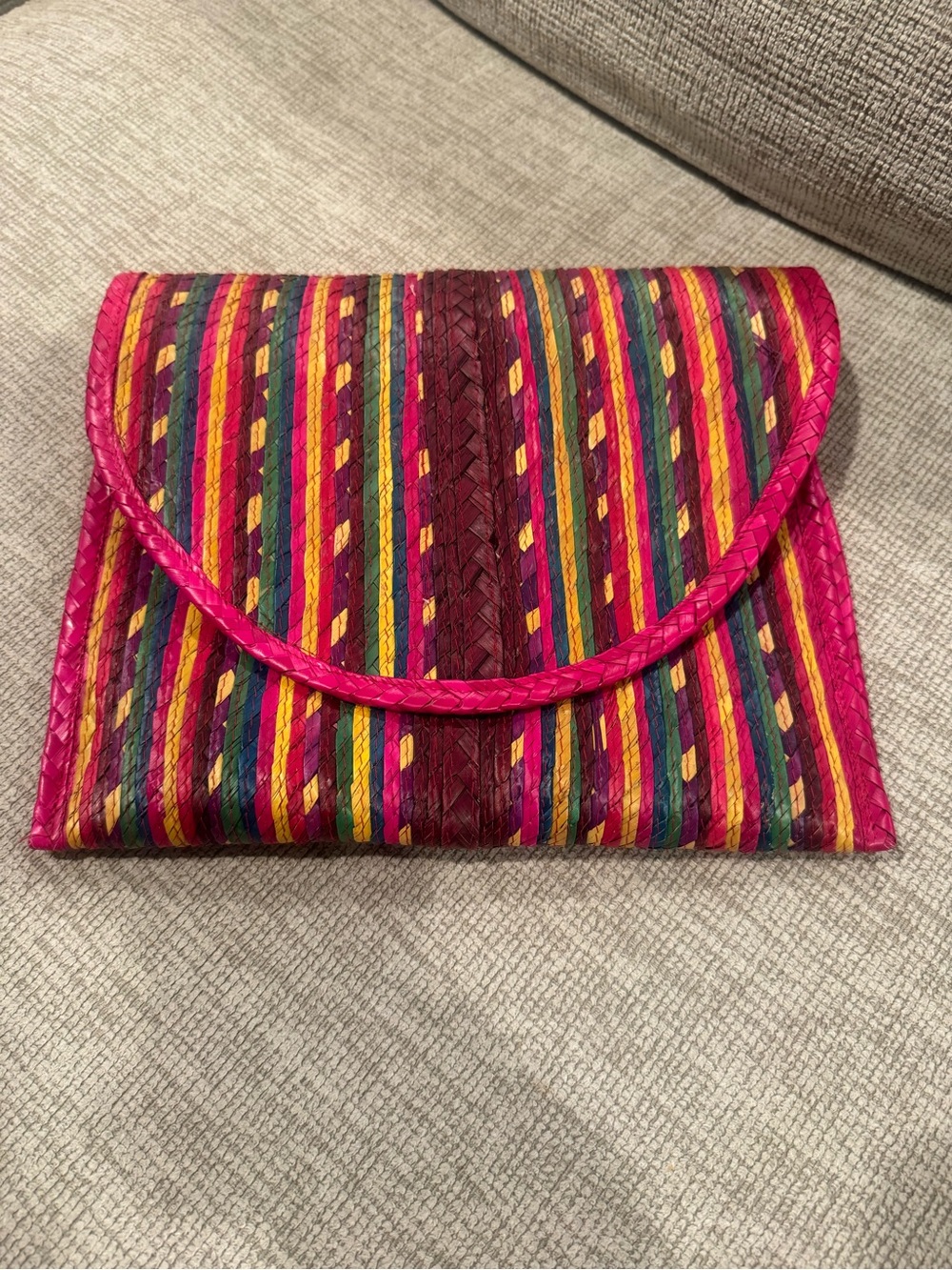 Handwoven mexican Multicolor Stripe Clutch - Pink Accents